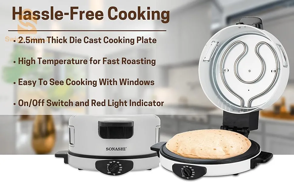 Sonashi Four A Pizza & A Pain Multi Fonction 1800 W - سوناشي ماكينة صنع الخبز العربي والبيتزا من الفولاذ المقاوم للصدأ ذات جودة عالية
مقابض غير ساخنة وحساسة للمس لسهولة الحمل
مطبخ سهل الرؤية مع نافذتين
مفتاح تشغيل/إيقاف وضوء مؤشر أحمر
درجة حرارة عالية قابلة للتعديل 180C-240C للتحميص السريع ماكينة الخبز والبيتزا 2 في 1 بقوة 1800 وات سوناشي SABM-863
مع ماكينة الخبز والبيتزا سوناشي SABM-863! اصنع خبزًا مسطحًا دافئًا ومحمصًا والذي يعد المرافق المثالي لمجموعة متنوعة من الوجبات. مع هذا الجهاز الفريد، يمكنك صنع الخبز اللذيذ مثل: - لافا - نان - فوكاشيا - بيتا - والمزيد! من المؤكد أن هذا الجهاز الفريد من نوعه سيصبح ضروريًا لخلط الأشياء في المطبخ وإضافة لمسة عالمية إلى مطبخك ستثير إعجاب العائلة والأصدقاء!

طلاء غير لاصق لسهولة الطبخ والتنظيف، درجة حرارة عالية قابلة للتعديل 180-240 درجة مئوية للتحميص السريع مع مفتاح تشغيل/إيقاف ومؤشر ضوئي أحمر والتحكم في درجة الحرارة.

آلة الخبز والبيتزا هذه بقطر 30 سم، ومقابضها اللمسية غير القابلة للتدفئة ونافذتين شفافتين، يمكنك طهيها بسهولة وأمان
13600دج
0665955230وق👉viber watts