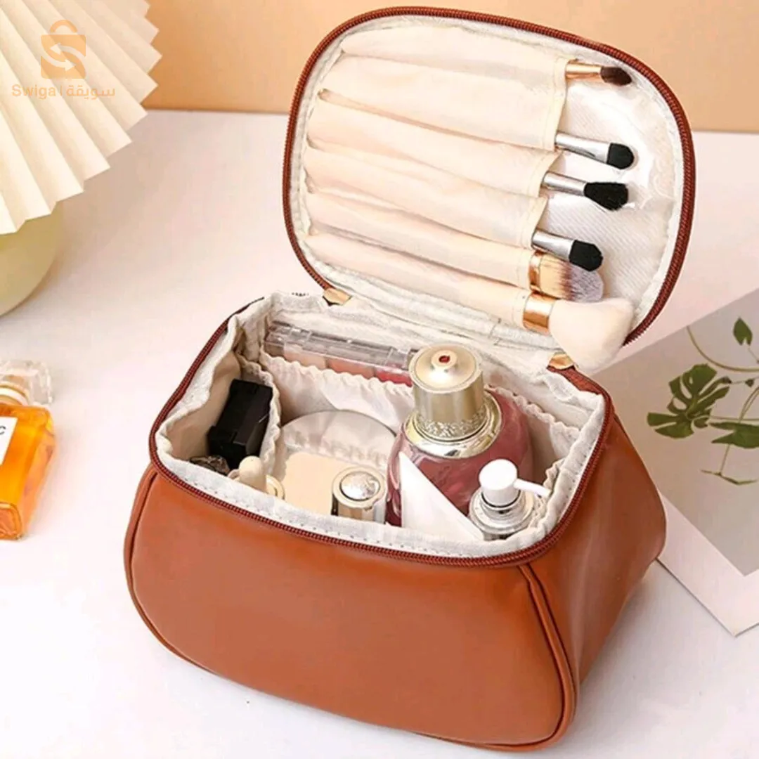 Sac à cosmétiques de voyage en cuir PU pour femmes, grande capacité, trousse de maquillage portable