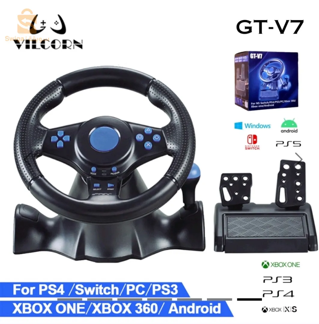GT-V7 volant de jeu avec contrôleur de Vibration à 180 degrés, Compatible avec Nintendo Switch, PS2, PS3, PS4 ,Xbox 360 ,PC