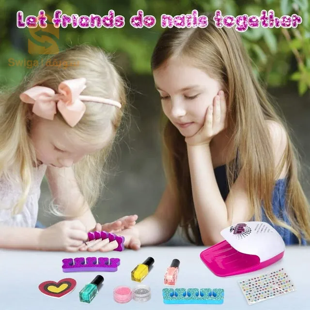 Kit de salon Nail Glam lavable pour enfants avec sèche-ongles - طقم صالون تجميل الأظافر للأطفال قابل للغسل مع مجفف للأظافر2600دج0665955230وق👉viber watts