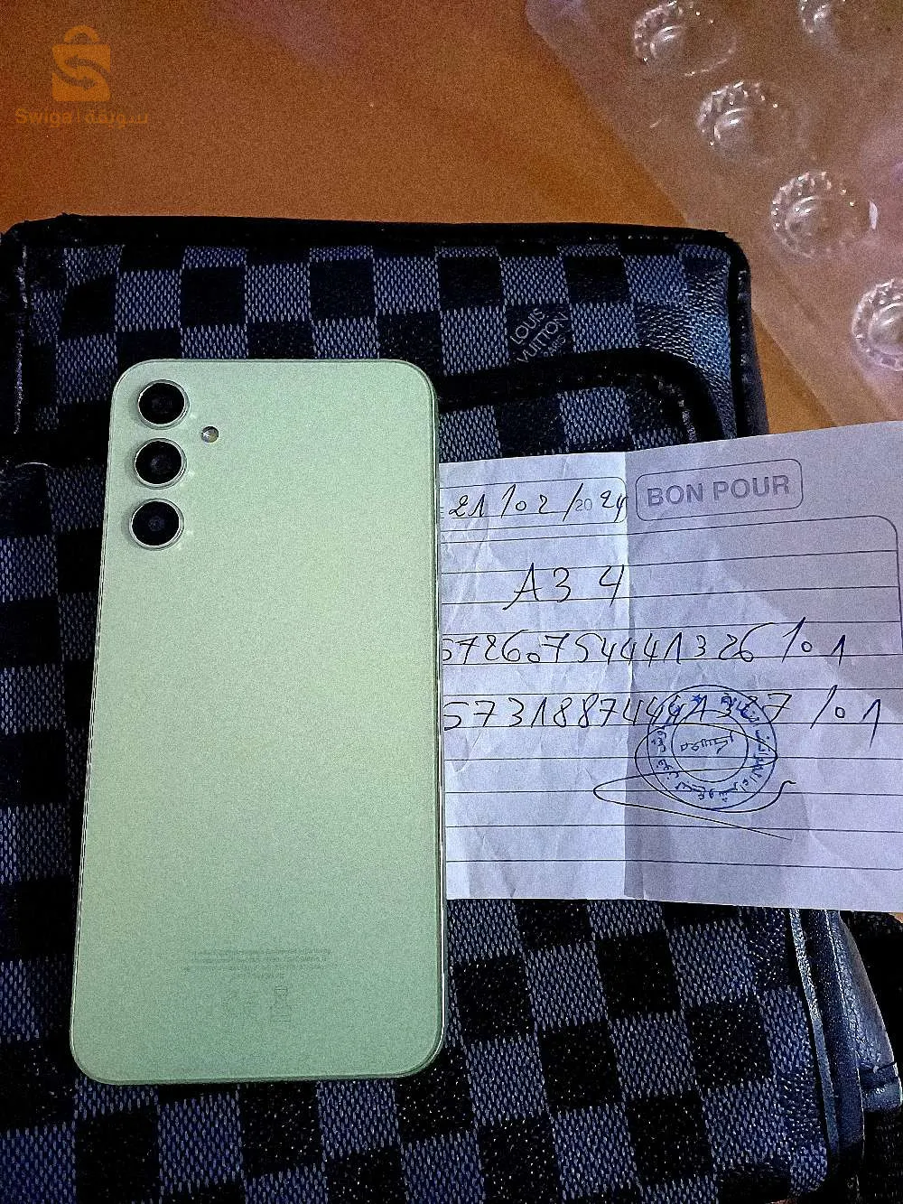 galaxy A34 5g 
Noir khadm 2 jrs
Vert 15 jrs
M3hm chargeur pochette incassable