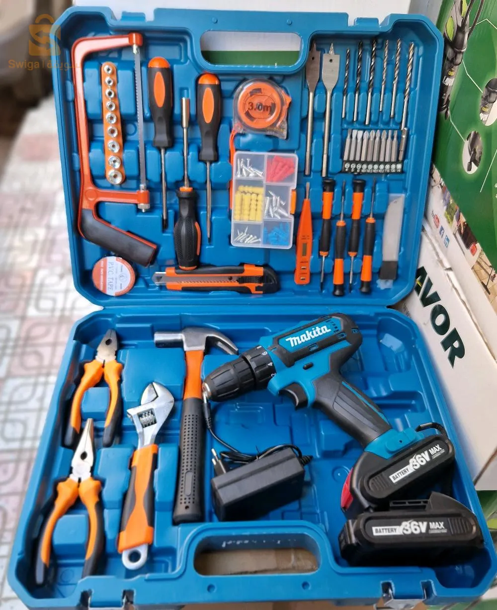 Caisse visseuse MAKITA 36vVisseuse à percussion 36vDouble batterie lithium  dewalt avec accessoires 108 pièces Copie 1ere choix Mondrain plastique 13000دج0665955230فل👉viber watts