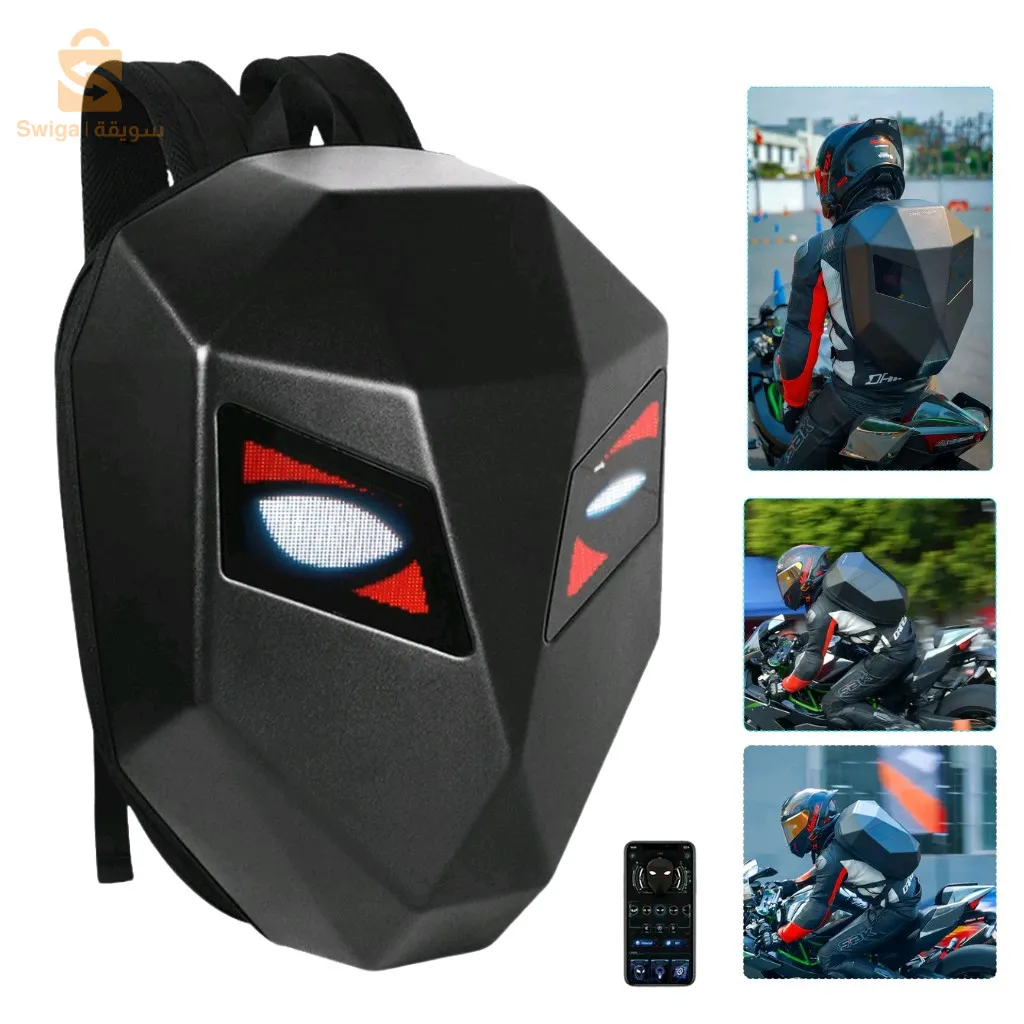 Crelander Sac à dos moto a écran d'affichage LED 3D,extensible et étanche - حقيبة ظهر ثلاثية الابعاد للدراجات النارية مع شاشة عرض بعينين