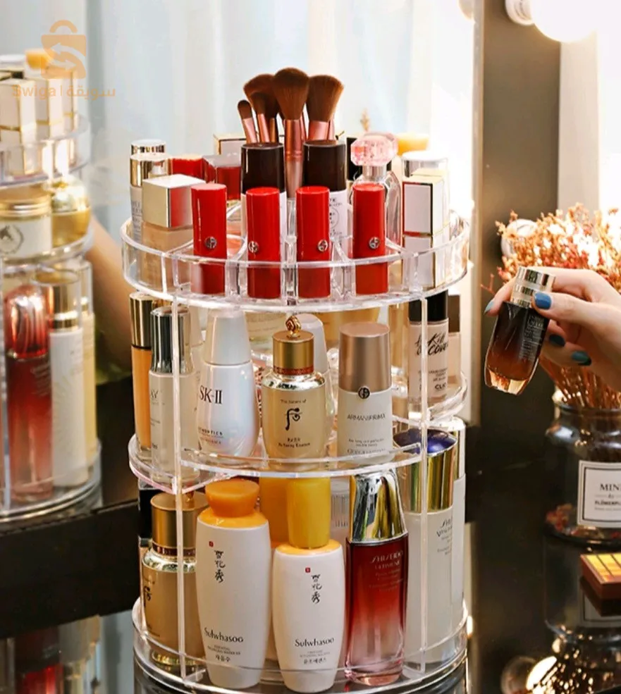 Organisateur de maquillage rotatif à 360 ° en Crystal acrylique