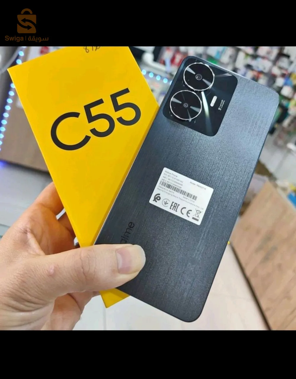 Realme C55
✅ Ram : 6Go  Rom : 128Gol
✅ Battery: 5000 mAh 
✅ Fast Charge : 33W SuperVooc