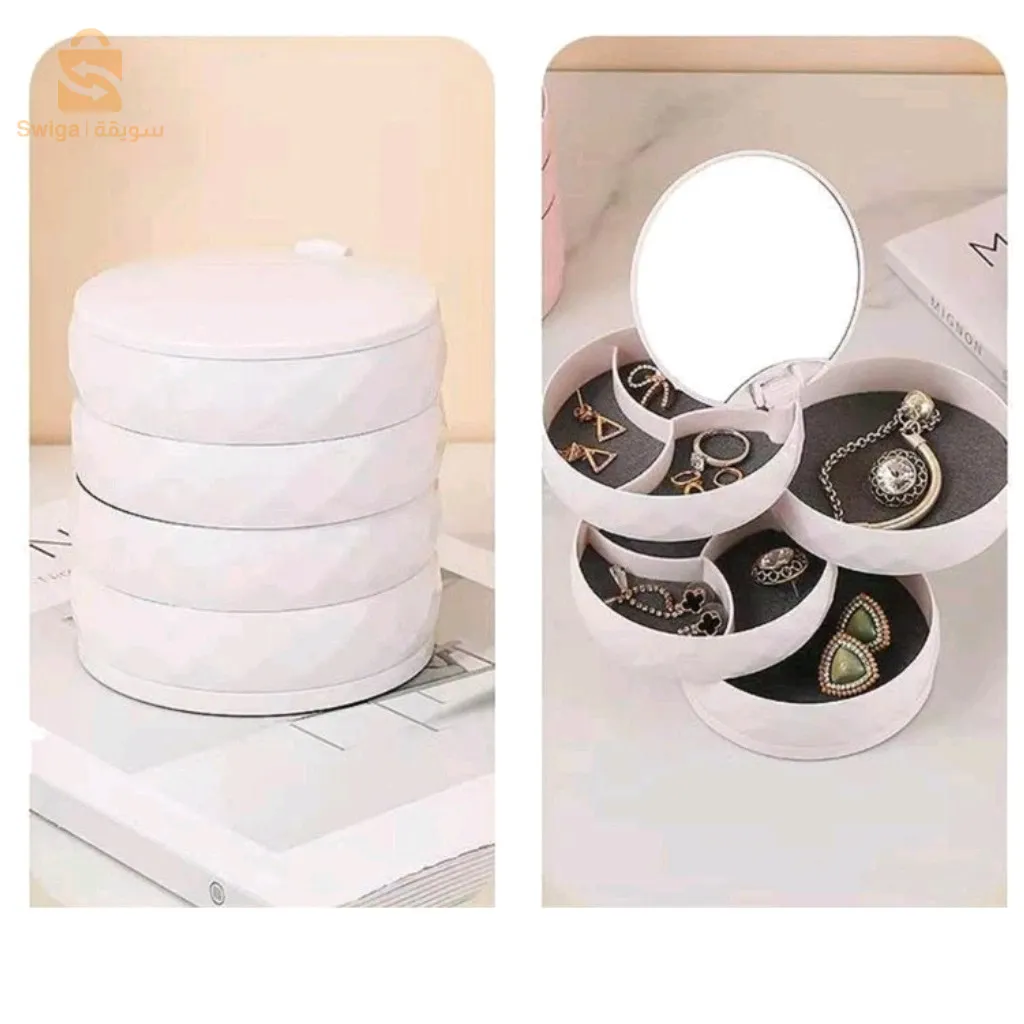 Boîte de rangement de bijoux multicouche Rotatif Avec Miroir