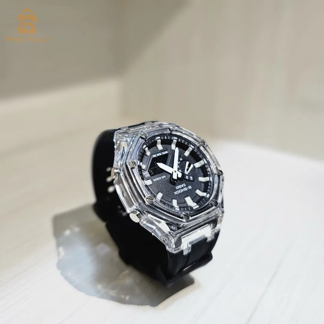 Montre Casio G-Shock bracelet silicone trasparent fond noir_V2