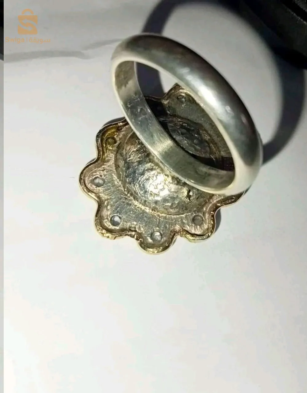 خاتم قديم فضة و ذهب و ألماس طبيعي