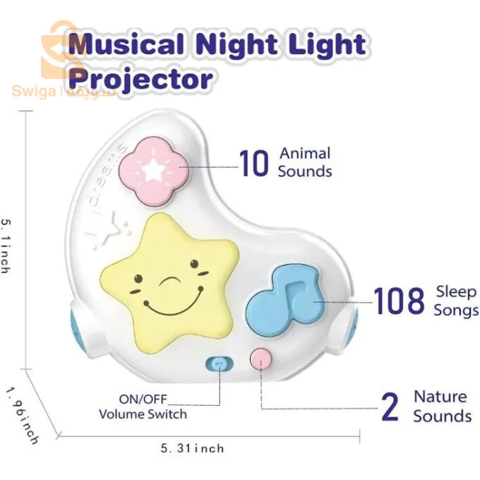 télécommande pour bébé - جهاز عرض ضوئي ليلي موسيقي مع جهاز تحكم عن بعد للطفل
ضوء الليل بيبي لونا وستيلوتا كيدز ميلودي مع جهاز عرض يحتوي الضوء الليلي على وظيفة موسيقية ووظيفة جهاز عرض، حيث يعرض النجوم الملونة بشكل جميل والقمر والصور الأخرى. مجهزة بأصوات الطبيعة بما في ذلك الصراصير والمطر والطيور والرياح والمحيطات والتيار و10 أصوات حيوانات. يهدئ ويهدئ الطفل، ويساعده على النوم بسرعة. يتضمن المصباح 108 تهويدة وأصوات عاطفية وأصوات الآلات الموسيقية وأصوات الطبيعة وغير ذلك الكثير. لم تعد بحاجة إلى الخروج من السرير أو الأريكة لتشغيلها أو إيقاف تشغيلها. يمكنك تشغيلها/إيقافها، وضبط مستوى الصوت، وتغيير الأغاني وضبط المؤقت لمدة 10/20/30 دقيقة بسهولة، باستخدام جهاز التحكم عن بعد الخاص باللعبة. الإسقاطات مع النجوم أو وظيفة الضوء الليلي. بالإضافة إلى ذلك، تعد ميزة الإضاءة الليلية رائعة عندما تحتاج إلى الاستيقاظ لتناول الطعام ليلاً. عمر البطارية طويل، وهي صغيرة وخفيفة بما يكفي لتعليقها على جانب سرير الأطفال أو عربة الأطفال أو حتى مقعد السيارة.

جهاز عرض موسيقي بإضاءة ليلية للأطفال لحن
10 أصوات حيوانات.
108 التهويدات.
جهاز التحكم عن بعد متضمن.
الأبعاد: 13x13x5 سم
3000دج
0665955230وق👉viber watts