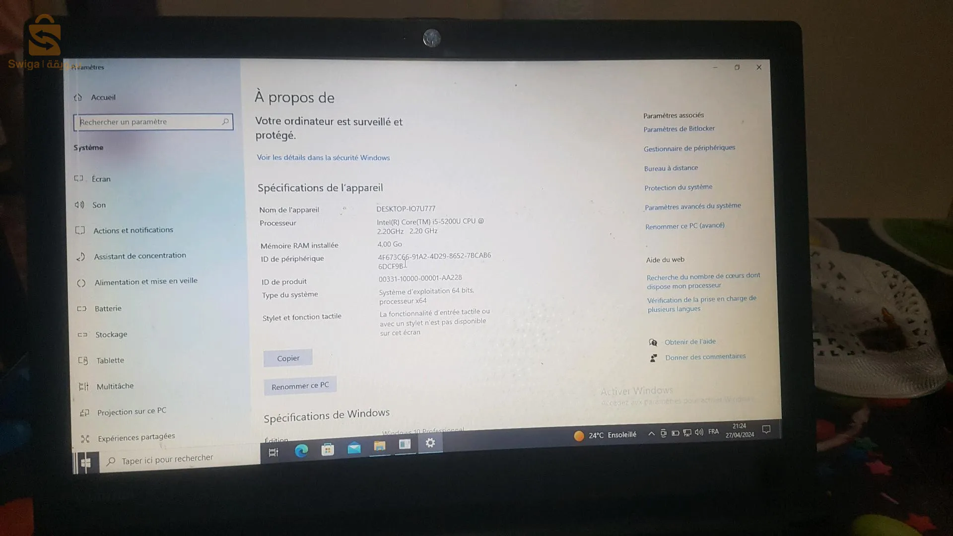 pc portable Toshiba i5 5eme génération