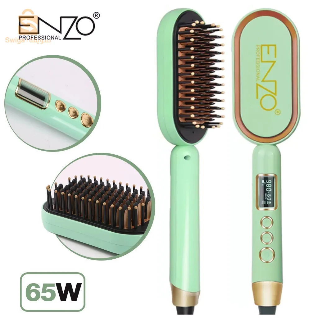 Brosse lissante Enzo  original EN-4102 Marque italienne  ✅ اسنان سيراميك مقاومة للحرارة و تحافظ على شعرك من الاحتراق.  ✅من السهل جدا استخدام على الشعر القصير والطويل.  ✅ يوضع على الشعر الجاف والمبلل.  ✅ نتائج تنعيم لا تصدق وفورية.  ✅ أقصى