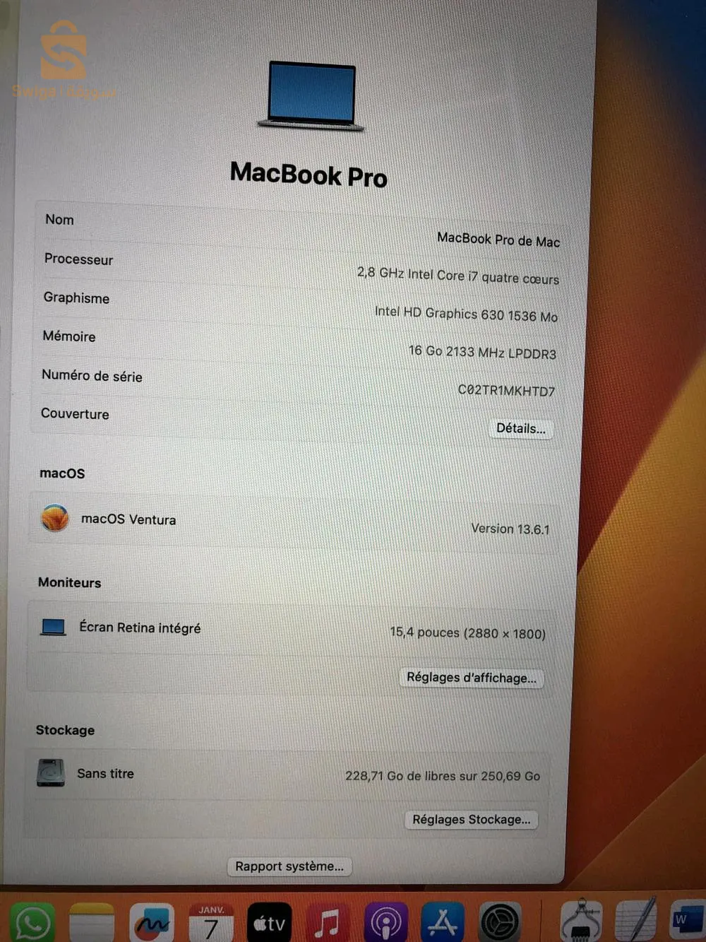 MacBook pro 2017 touche bar 15 inch