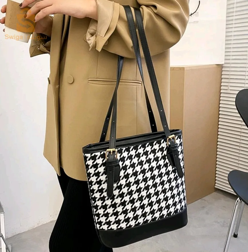 Sacs à bandoulière pied-de-poule Vintage pour femmes grande capacité