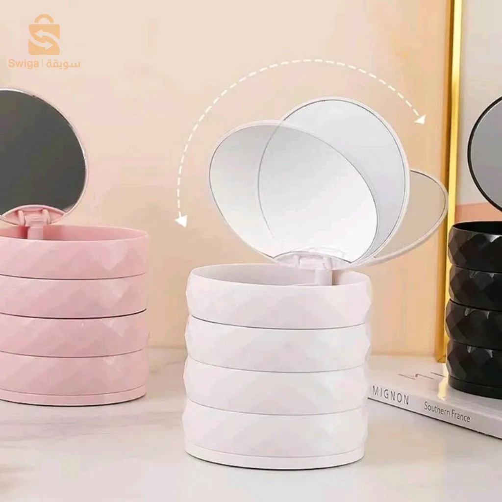 Boîte de rangement de bijoux multicouche Rotatif Avec Miroir