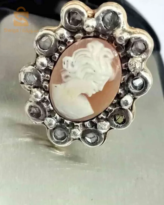 خاتم قديم فضة و ذهب و ألماس طبيعي