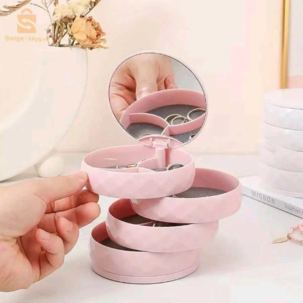 Boîte de rangement de bijoux multicouche Rotatif Avec Miroir