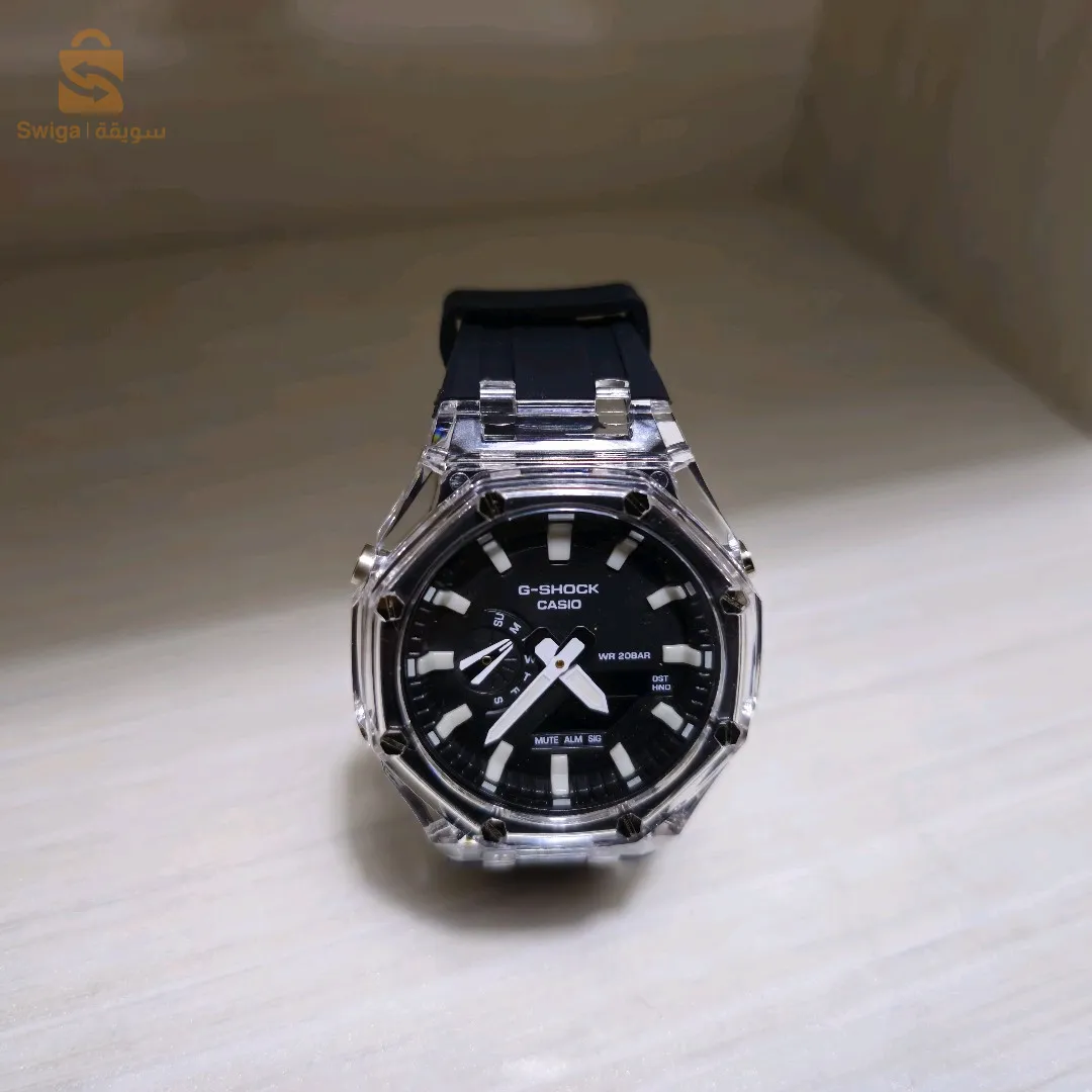 ساعة كاسيو جي شوك سوار سيليكون اسود خلفية ذهبية$👍