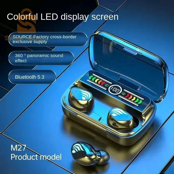 سماعات M27 بلوتوث مع ميكروفون لاسلكية تعمل باللمس مقاومة للماء +باور بنك-