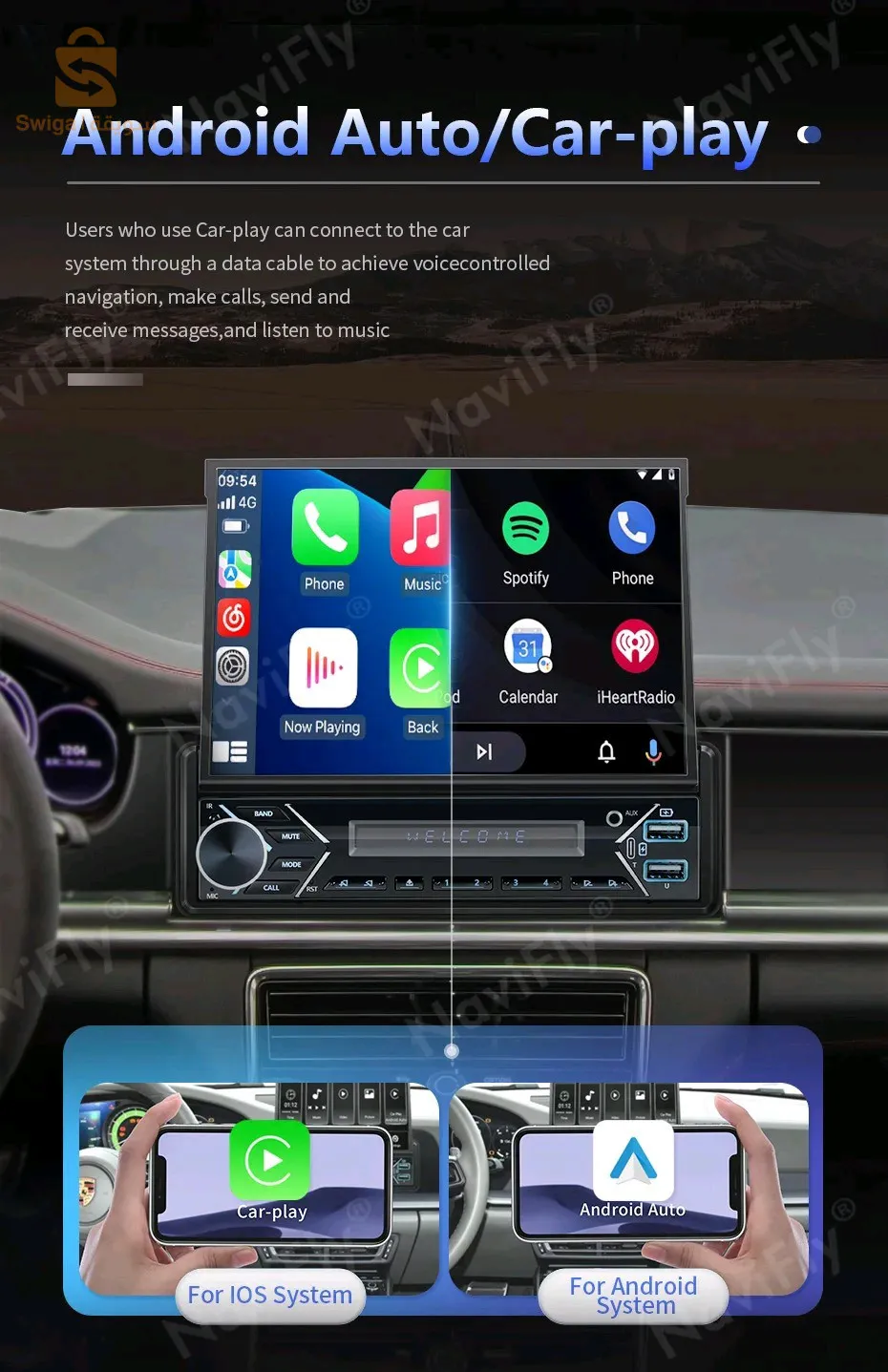 Autoradio Android Ecran Oled Rétractable 7Pouces Navigation GPS + Car play 2 ram 32 gb