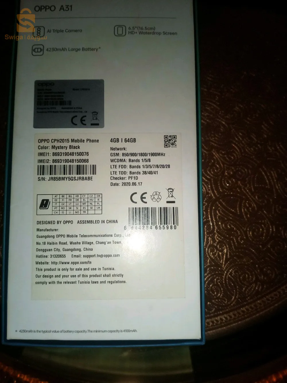 oppo a31 4 ram / 64 stockage 4230 mah nmr:0779579690