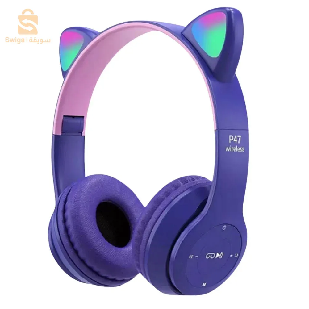 سماعات بلوتوث لاسلكية مع وامض LED Cat Ears P47M