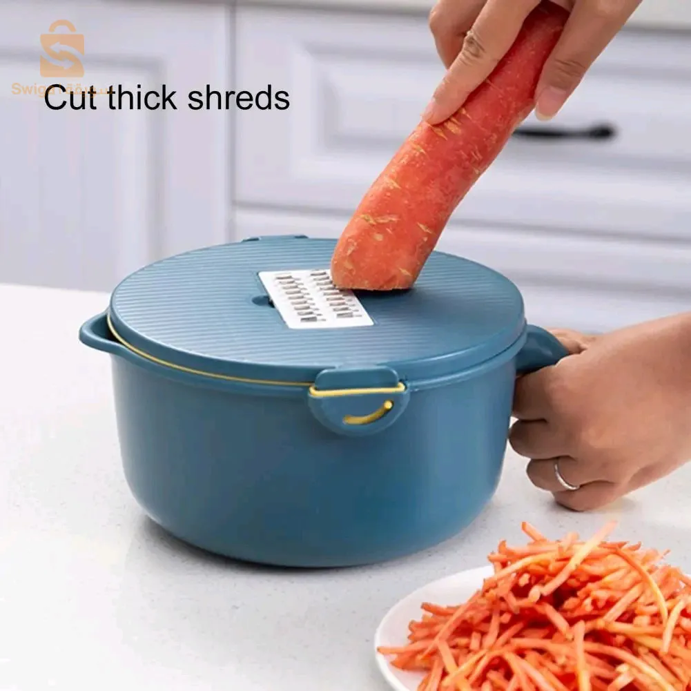 وعاء تقطيع الخضروات اليدوي متعدد الوظائف مع سلة تصريف