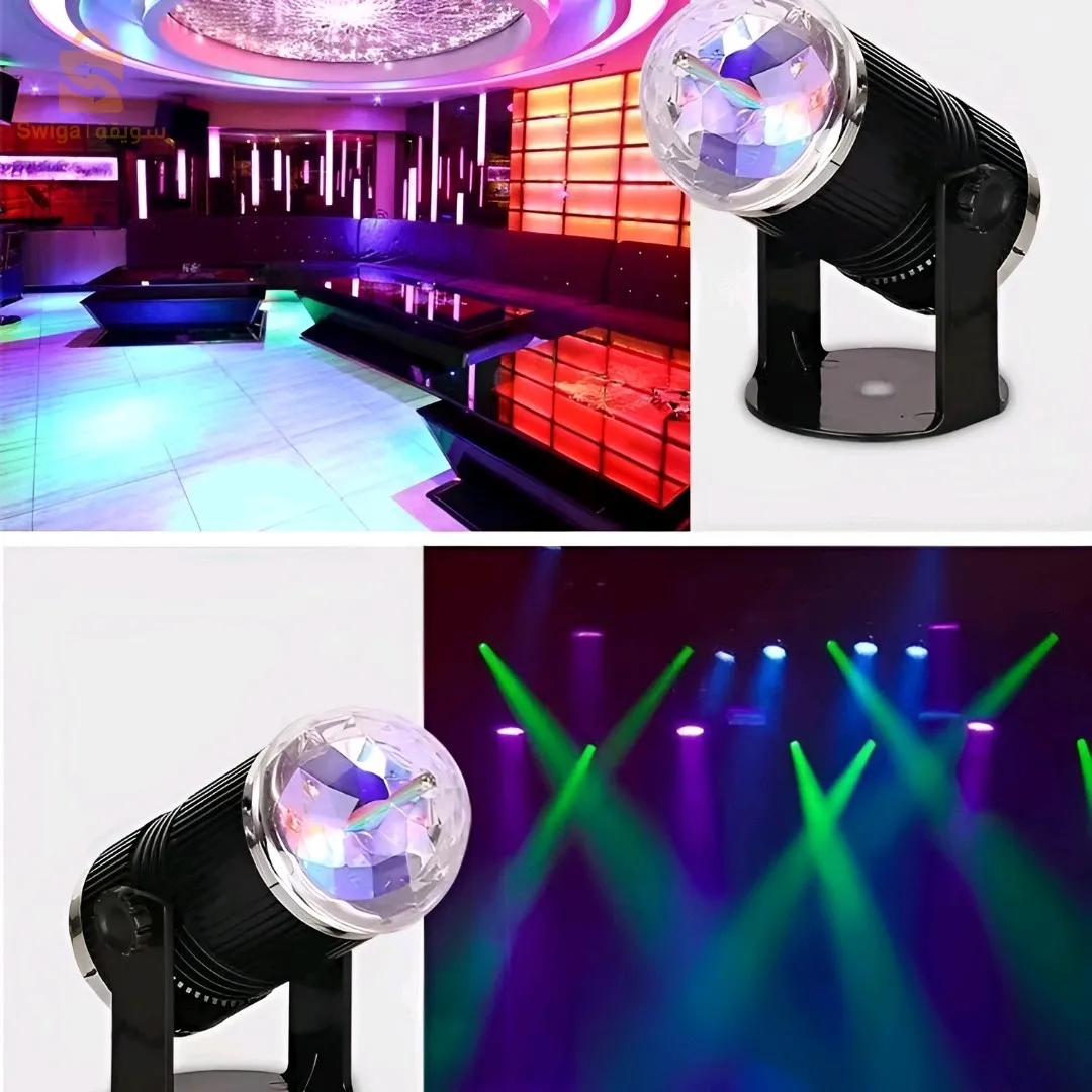 جهاز عرض كرة بلورية دوار مع التحكم الصوتي، ليزر RGB LED 220 فولت$👍