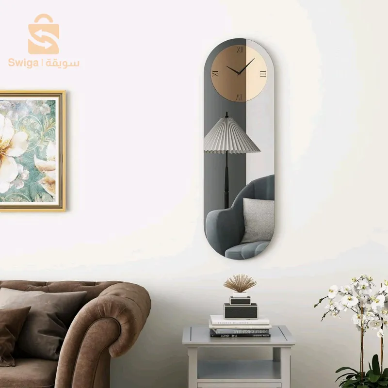 Horloge style modérne murale en Miroir acrylic Ovale