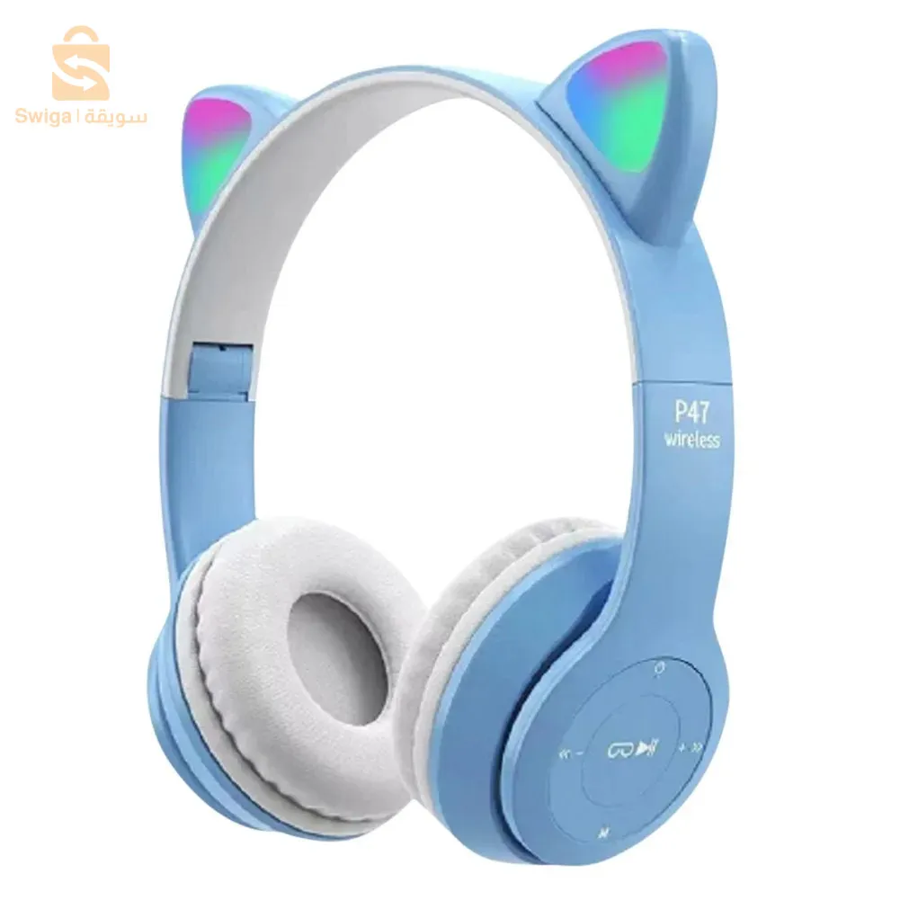 سماعات بلوتوث لاسلكية مع وامض LED Cat Ears P47M