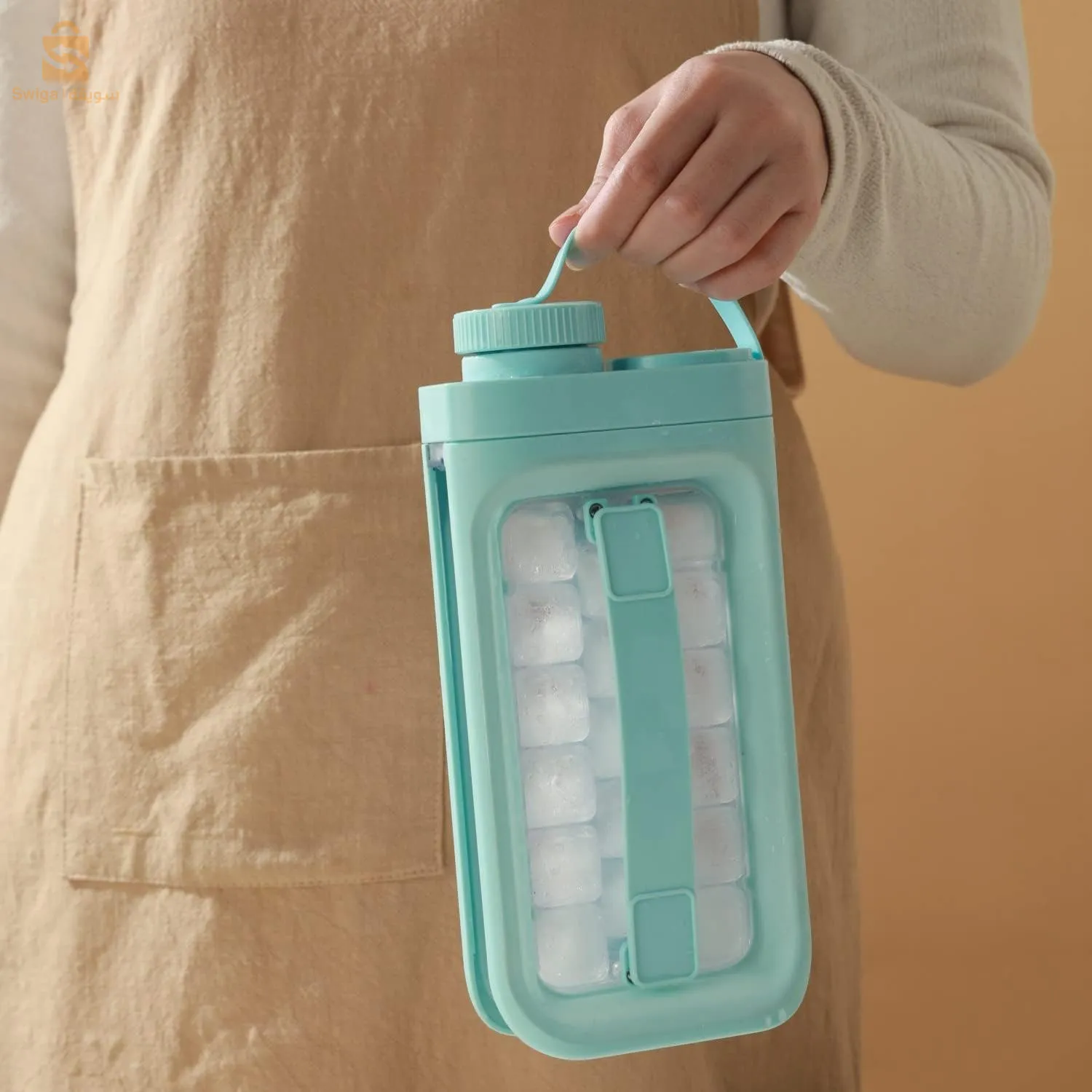 صينية مكعبات ثلج مربعة 2 في 1 مع غطاء تتسع لـ 17 مكعب ثلج$👍