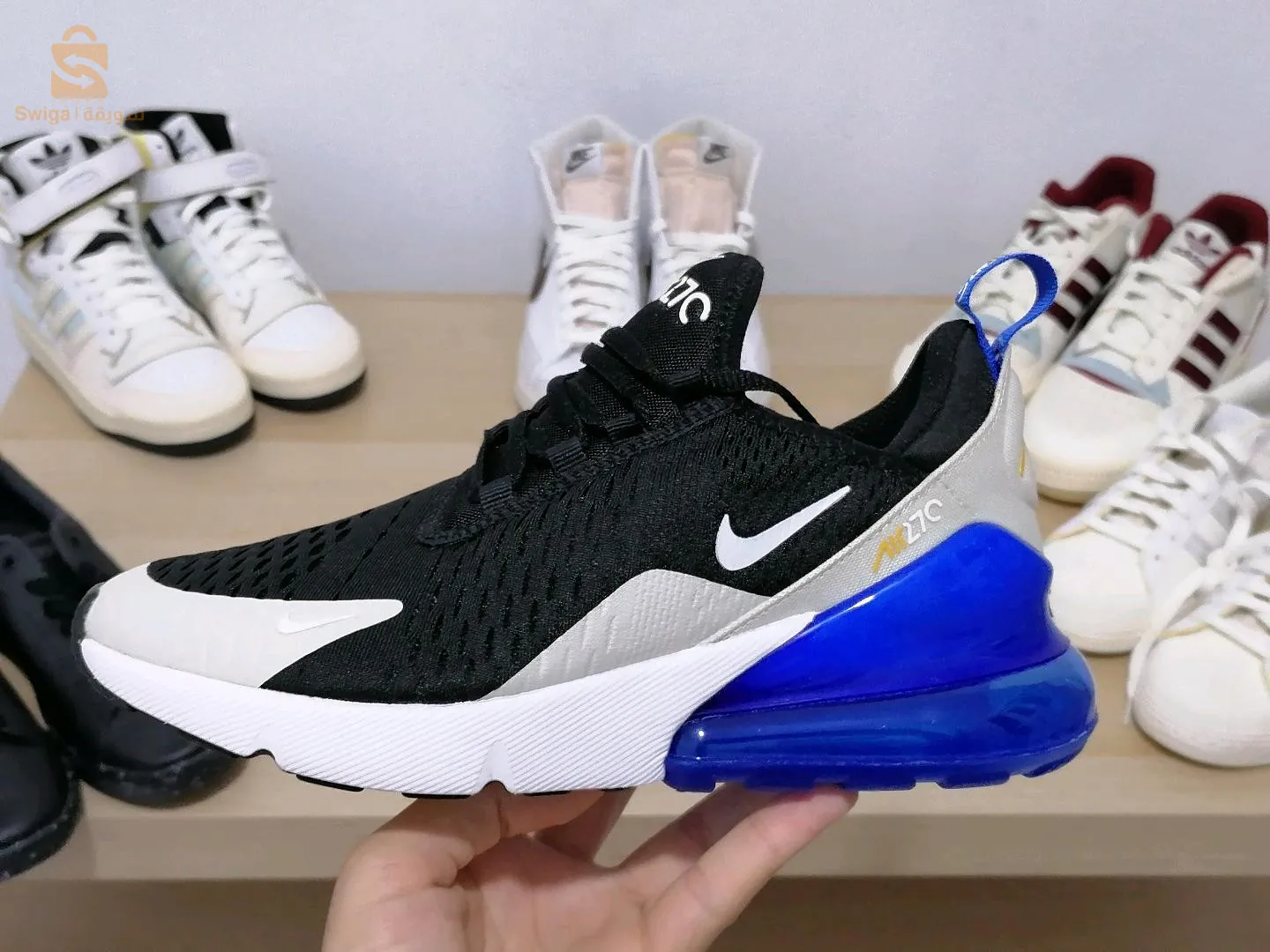 Nike Air Max 270 GS Black Game Royal Blue Running Shoes Mens