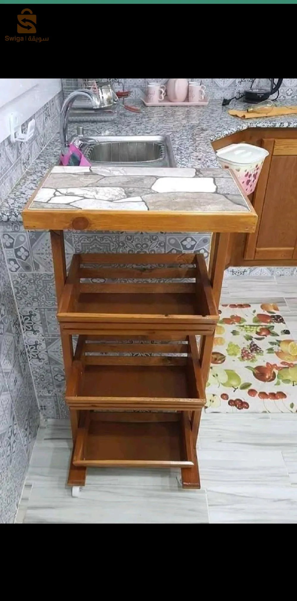 سلة خضر خشبية 3 طوابق