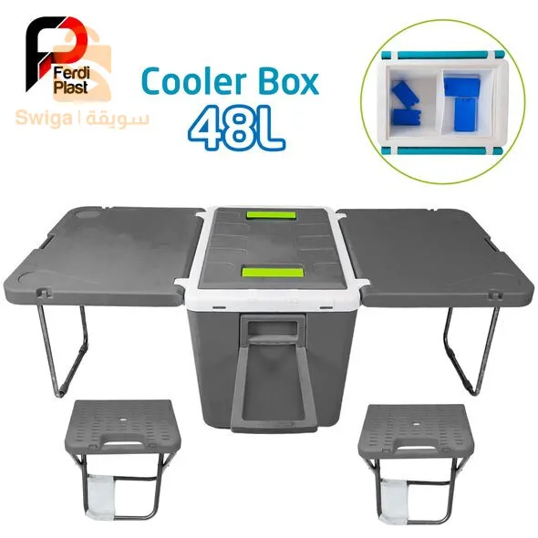 Ferdi Glacière Portative 48L Avec Table, 2 Chaise Ideal Pour Camping