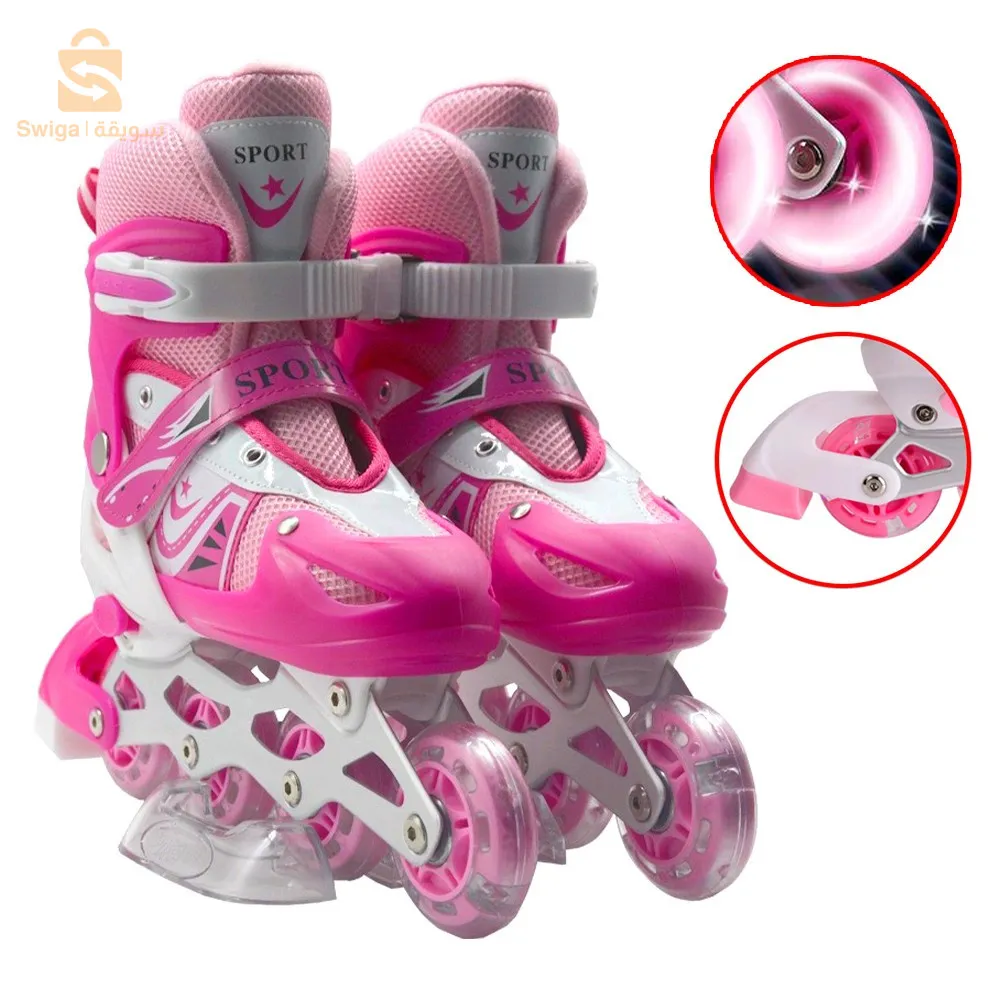 بكرات محاذاة مريحة للأطفال مع عجلات RGB - مقاس وردي 35-38 / 38-42$👍