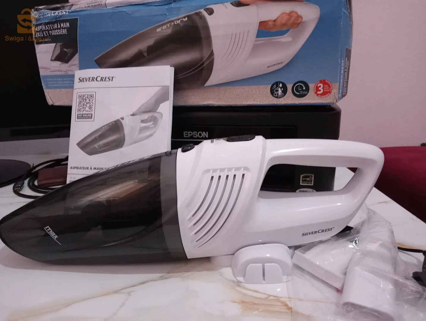 #Aspirateur_A_Main_Aux Et Poussière#SILVER_CREST#Batterie : 7.4 V #Autonomie_en_Aspiratio_continue : 20 Mn.#Capacité du bac de récupération  de la Poussière  Max 400 ML#Capacité du bac de récupération  des Liquides  Max 150 MLMade in #Germany 🇩🇪🇩🇪