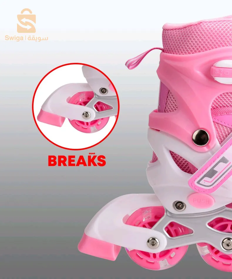 بكرات محاذاة مريحة للأطفال مع عجلات RGB - مقاس وردي 35-38 / 38-42$👍