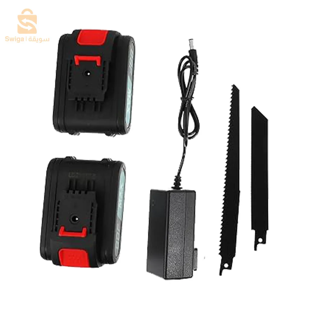 منشار كهربائي لاسلكي قابل للشحن وقابل للتعديل بسرعة 48 فولت مزود ببطاريتين و5 شفرات منشار$👍