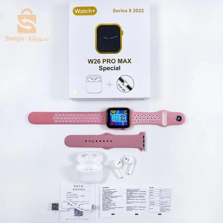 الساعة الجديدة الاكثر طلباً في عالم الساعات الذكية 😍😍
W26 PRO MAX SPÉCIAL 👌SÉRIE 8 2022
و معاها سماعة ايربودز وكتينه هديه تغيرها حسب مزاجك 

 

⬇️⬇️المواصفات⬇️⬇️
✅ الساعة متوافقة مع نظام IOS و Android 
✅ جسم الساعة معدني بمقيا