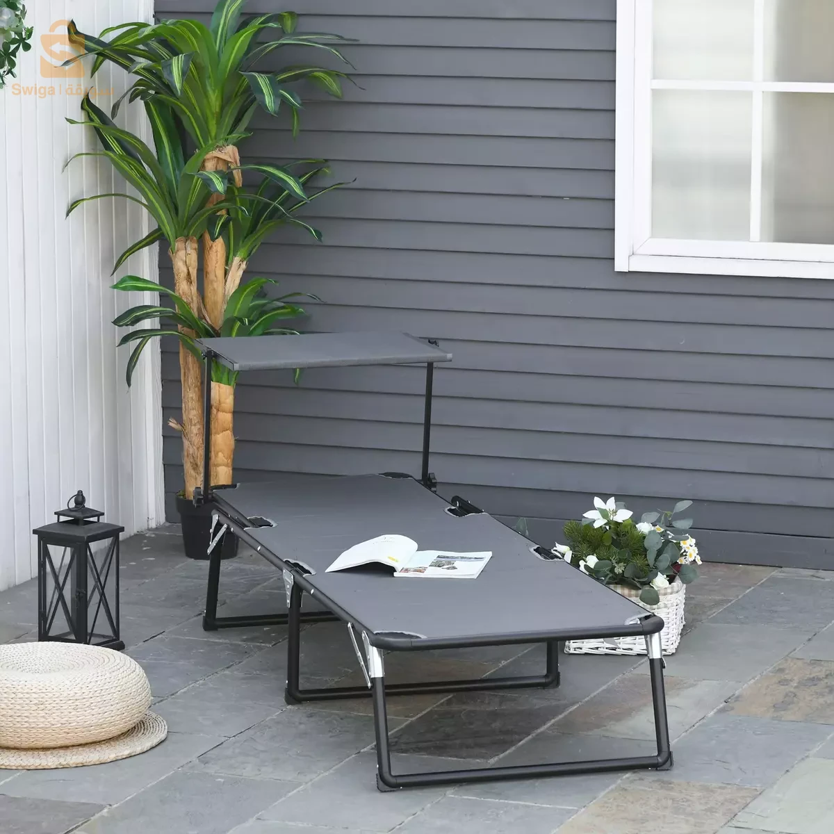 كرسي صالة قابل للطي مع مظلة للشمس من قماش أكسفورد 600D سعة الوزن 120 كجم V4$👍