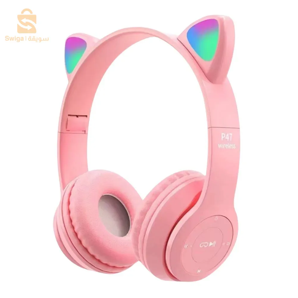 سماعات بلوتوث لاسلكية مع وامض LED Cat Ears P47M