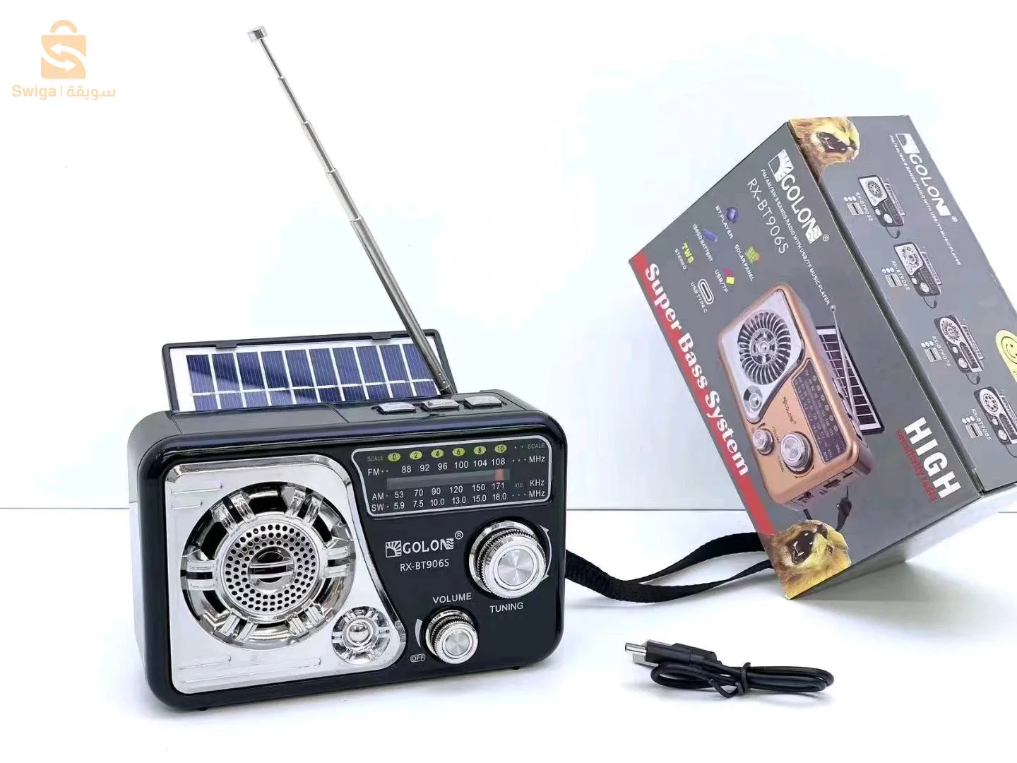 جهاز استقبال راديو بلوتوث قابل للشحن من جولون مع لوحة شمسية RX-BT906S$👍