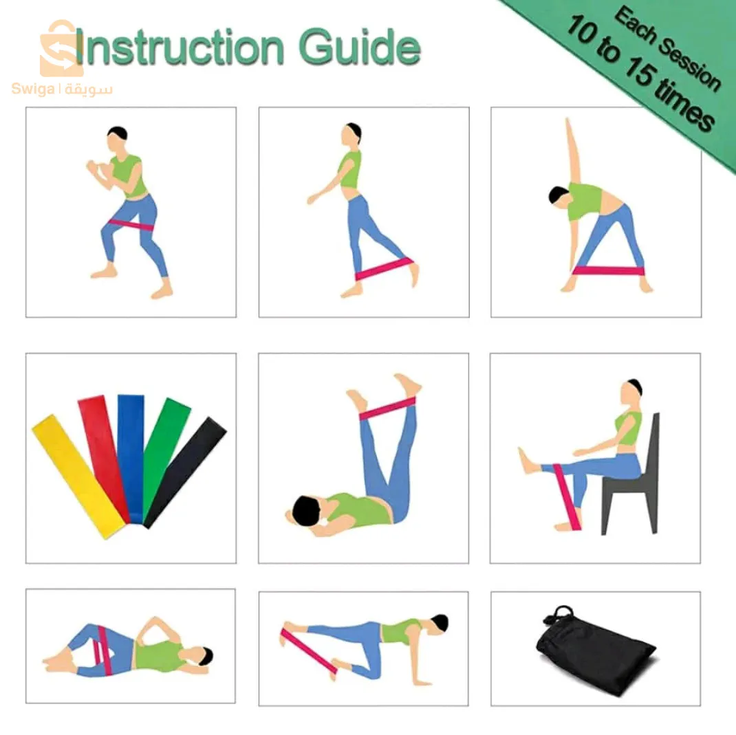 Bande 5Pcs de résistance🏋élastique pour l'entraînement physique à la maison🏡 pour femmes ♀️🏃🏼♀️