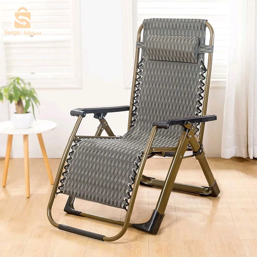 كرسي صالة قابل للطي وقابل للتعديل مع وسادة للرأس$👍