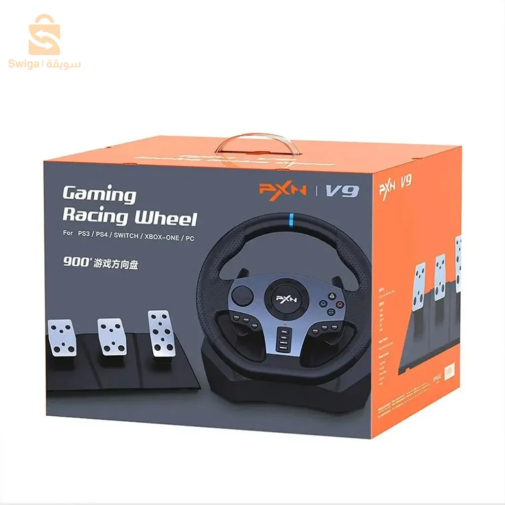 عجلة القيادة PXN Racing Wheel V9 270°/ 900° مع ناقل الحركة والدواسات لأجهزة PS4، PC، PS3، Xbox Series X|S، Xbox One$👍