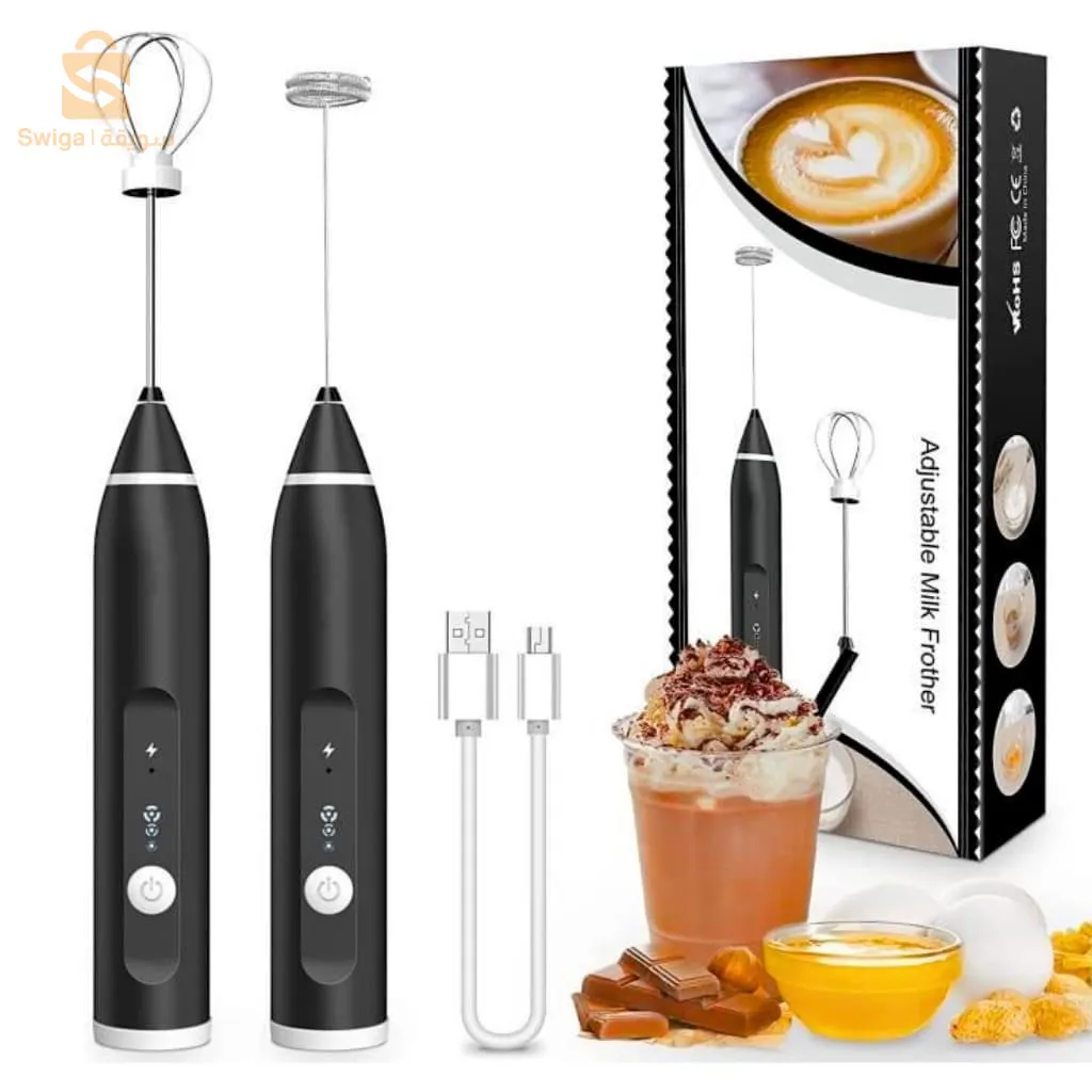 Mousseur à Lait, USB Rechargeable Portable mini fouet electrique 3 Vitesses avec Dual Fouet Tête Spirale