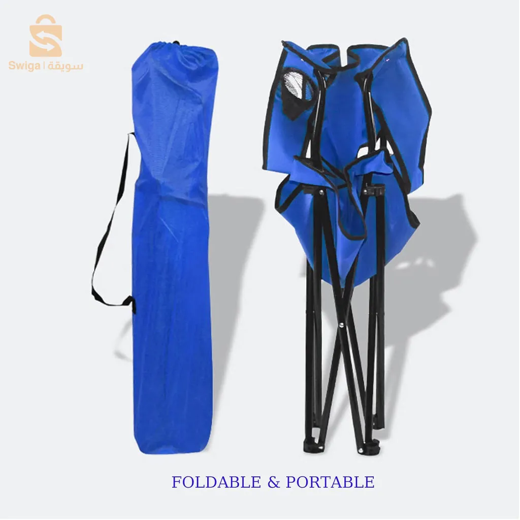 كرسي محمول قابل للطي مع حامل أكواب ومسند للذراع وحقيبة حمل