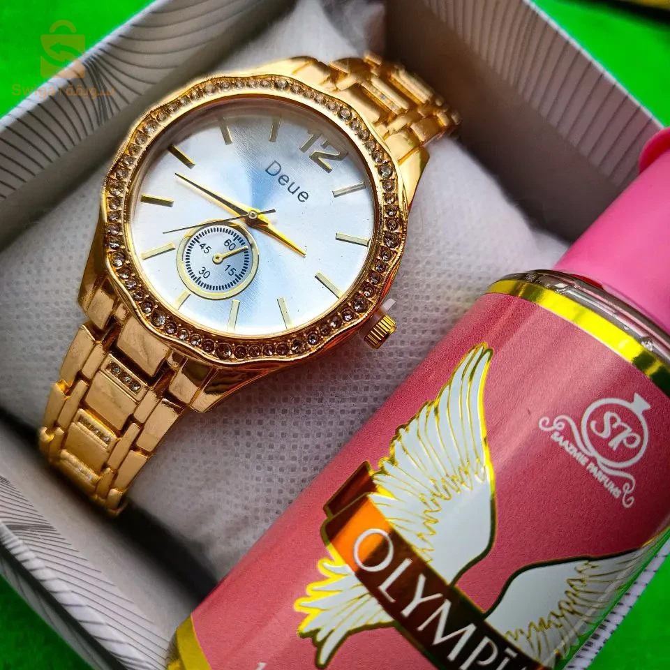 ساعة نسائية ذات جودة عالية+عطر هدية