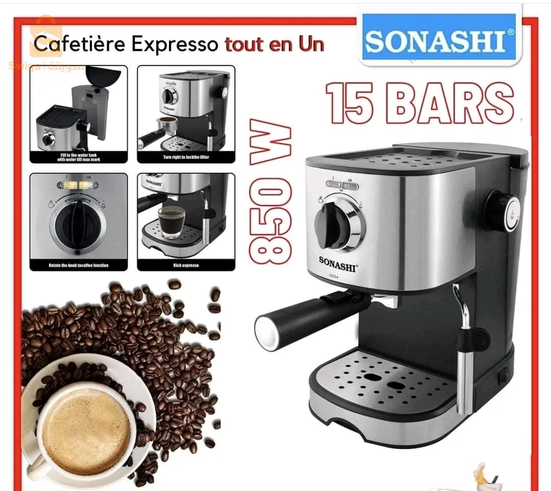 SONASHI Cafetière Expresso 15Bars Capacité 1.L
 850W SCM-4963