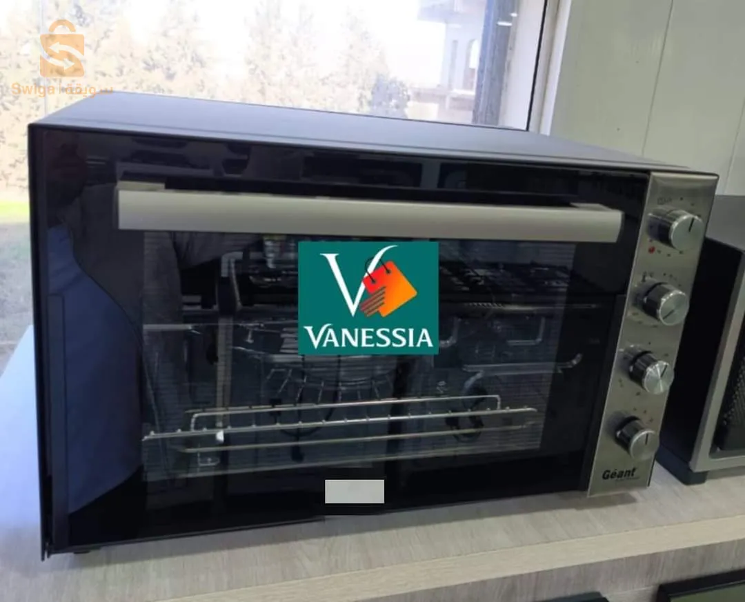 Four GEANT 70L garantie 12 mois✅ ventiler✅ Inox / Noir✅ Tourne broche (تحمر الجاج )✅Capacité : 70L✅dimension (L.H.P mm) 640x380x490mm✅ S'allume en haut et en bas au meme temps