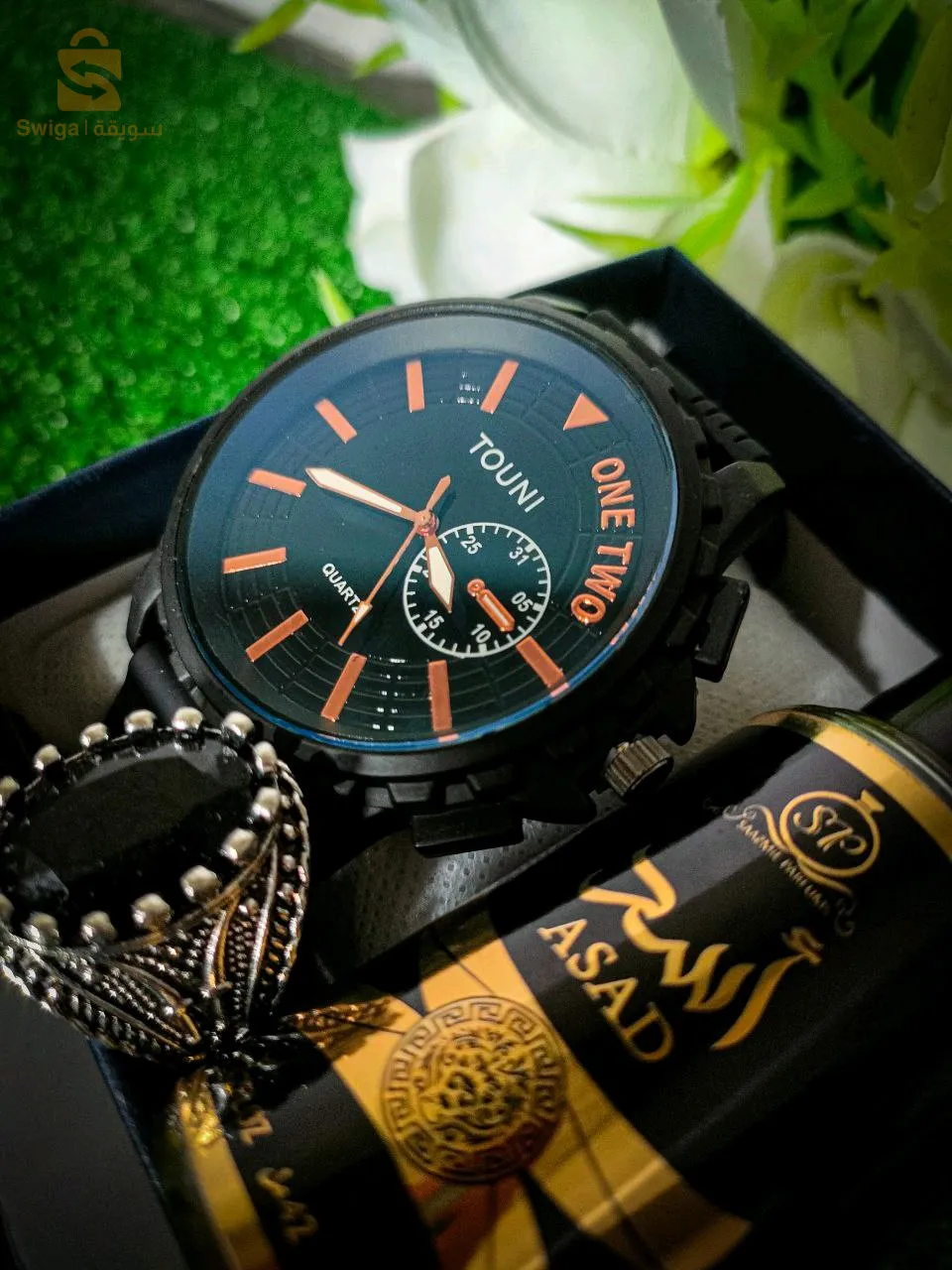ساعة رجال + عطر + خاتم